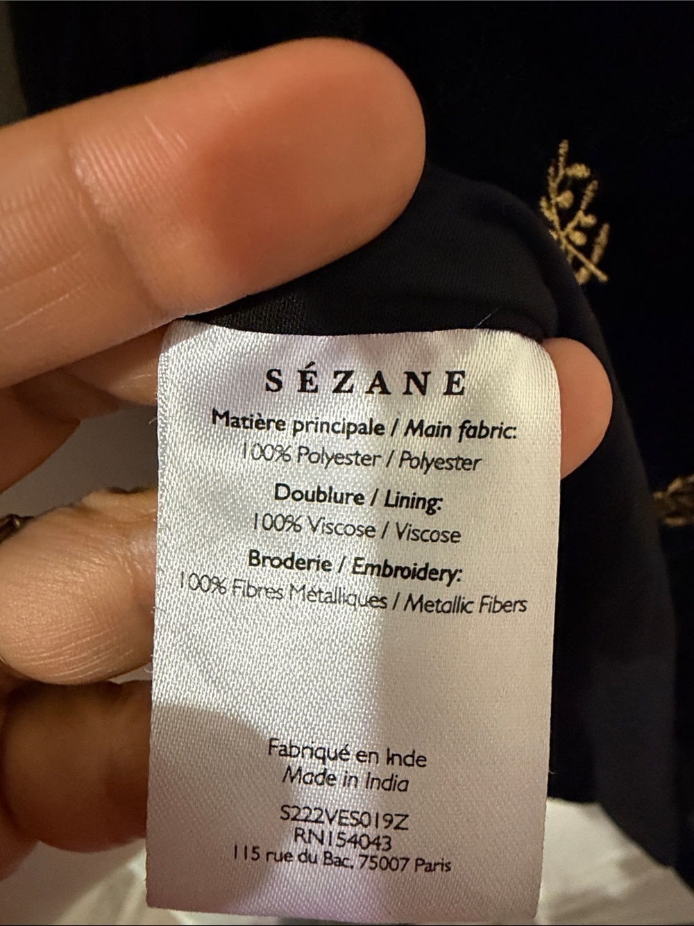 Sezane Odessa Women's Black Velvet Patch Blazer with Gold Star Embroidery - Picture 8 of 9